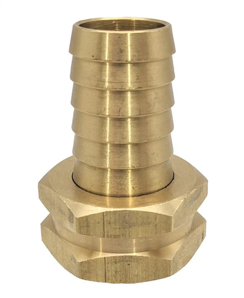Beefy Built Tough Heavy Duty Brass Garden Hose Adapter Swivel Fitting With Three Quarter Inch Barb And Three Quarter Inch GHT Female Connector For High Pressure Outdoor Hoses And Irrigation Rust Resistant Durable Two Pack brass barb fitting