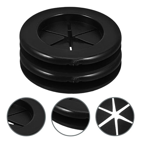 4 Pack Black Rubber Grommet Kit With Dual Sided Buckle Design Waterproof Desk Hole Cover For Cable Protection And Fixation Adjustable Rubber Cable Grommets For Office To Keep Cables Neat And Tidy With No Fuss, black rubber desk hole cover close-up