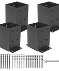 Beefy 4x4 Post Base Brackets Set of 4 Inner 3.6 x 3.6 Inch Post Anchors Black Powder Coated Steel Outdoor Support for Decks, Pergolas, and Fences
