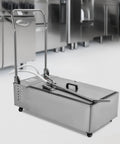 Professional Restaurant Oil Filter Machine 55 Gallon Commercial Fryer Filtration Cart in stainless steel with wheels.
