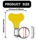 Close-up of stainless steel adjustable hose clamp with yellow grip, showing dimensions of 16mm x 17mm for precise fitting.