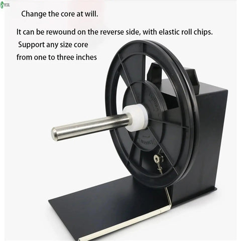 High-Speed Automatic Label Rewinder For Paper Self-Drying Film Recycling Machine With Adjustable 1-8 Ips Rewind Speed Supports One Inch And Three Inch Cores Smooth Two-Way Synchronization Prevent Jams Ideal Companion For Professional Label Printers To showing detachable core support and elastic roll chips.