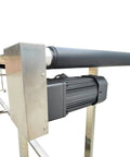 Close-up of PVC Flat Belt Conveyor With Stainless Steel Body 177 By 15.7 Inch Industrial Transport Conveyor 110V 370W motor