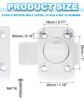 Premium White Rotate Bolt Latch Set Heavy Duty Zinc Alloy Cabinet Locks With Slick Swivel Mechanism And No Sweat Install For Closets Wardrobes Gates And Shed Panels Dimensions and screws