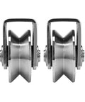 No Nonsense 2 Pack 304 Stainless Steel Groove Wheels Smooth As Butter Ride Caster Kit For Sliding Gates close-up view of dual groove design