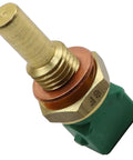 Top Shelf Heavy Duty Coolant Temperature Sensor Direct Replacement OE Spec Engine Cooling System Monitor Rock Solid Plug And Play Ecu Communication 158-0134 close-up view of sensor with brass fitting and green connector