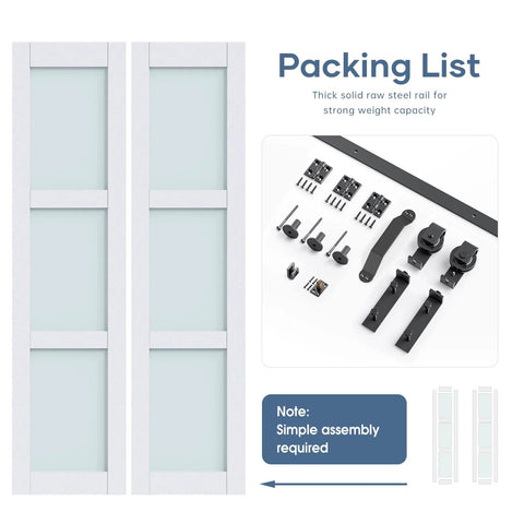 42 By 84 Inch Bifold Barn Door With Hardware Kit Solid MDF Slab Covered With Waterproof PVC Surface Frosted Glass Panel