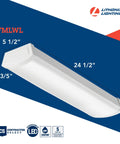 2 Foot LED Wraparound Ceiling Light Fixture, Low-Profile Flush Mount, 24-Inch, 4000K Cool White, MVOLT, product diagram