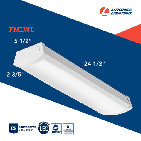 2 Foot LED Wraparound Ceiling Light Fixture, Low-Profile Flush Mount, 24-Inch, 4000K Cool White, MVOLT, product diagram