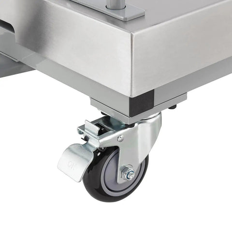 Heavy Duty Mobile Bench Scale NTEP Certified With LED Display 1000 Lb Load By.2 Lb Accuracy workhorse rolling caster wheel close-up.