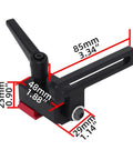 Solid Aluminum Miter Track Stop For Workbenches Featuring A Swift T Slot Flip Lever And A Slick Sliding Fence Limiter, size and measurements shown.