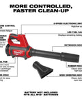 Image of 12V Cordless Compact Spot Blower Tool Only Chrome Finish showing detachable nozzles and features diagram for quick cleanup.