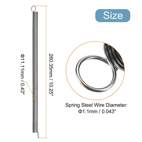 uxcell 1pc extended dual-hook tension spring, 10.25 in long, 1.1 mm spring steel wire