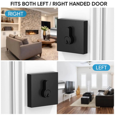 Heavy-Duty Matte Black Door Lever Set Reversible Square Handles in living room settings, keyed entry, rust-resistant zinc alloy