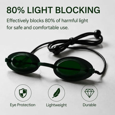 Straight Up Heavy Duty Opt Ipl Laser Safety Goggles For Red Light Therapy And Photon Beauty Machines With Smooth Adjustable Fit And Reliable Green Lens To Lock Down Eye Protection During Any Skincare Routine. 80% light blocking green goggles with a comfortable design.