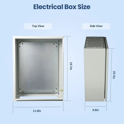 Top and side views of Beefy Cold Rolled Steel Waterproof Electrical Box For Outdoor Use 20 Inch By 12 Inch By 10 Inch NEMA Enclosure IP66