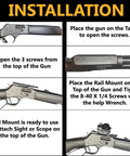 Installation guide for Four Inch Over Length Scope Picatinny Rail Mount For Henry Big Boy Rifles, includes screws and wrench.