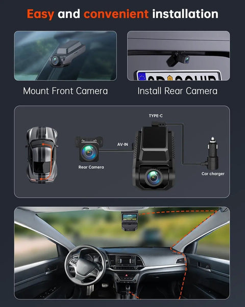 Easy installation guide for Dual 4K Front And Rear Dash Cam With 1080P Backup, Built In Wi Fi GPS, 32GB Card Included
