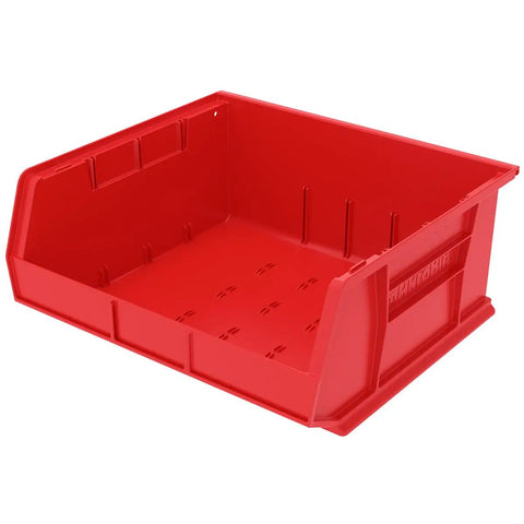 Heavy Duty Red Plastic Storage Bins 18 Pack With 15 By 8 By 7 And 15 By 16 By 7 Inch Sizes Stackable Hanging Crates for tools