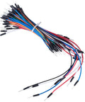 Bundle of colorful 140 jumper wires from All In One Breadboard Kit With 400 And 830 Breadboards, 65 Flexible Jumpers, And A Tweezer