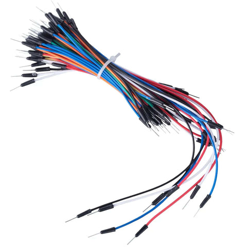 Bundle of colorful 140 jumper wires from All In One Breadboard Kit With 400 And 830 Breadboards, 65 Flexible Jumpers, And A Tweezer