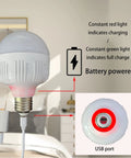 Cordless Arc Floor Lamp With Remote, Battery Powered LED Bulb charging via USB cable with red light indicator for charging status.