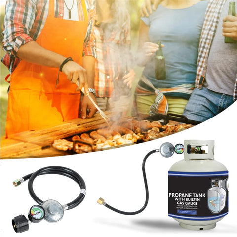Three Foot Propane Hose Regulator with Gauge for Weber Charbroil Nexgrill Cuisinart Grills Patio Heaters and Fire Pits Low Pressure.