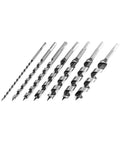 Heavy Duty 7 Piece Auger Drill Bit Set Featuring 9 Inch Hardened Alloy Steel Construction in varying sizes for wood boring.