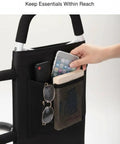Dual Handle Bed Rail for Seniors With Padded Grips, Storage Pocket, and 300 Lbs Capacity, showing storage pocket with items