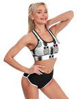 Woman wearing Pineapple Print Yoga Bra With Sunglasses Removable Padding Cross Back Sports Crop Top For Women Premium Fabric 86 Polyester 14 Spandex