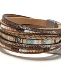 Totally Fire Leather Wrap Bracelet For Women Featuring Super Comfy Braided Leather Straps And Mixed Brown Beads With A Boho Western Layered Cuff Look That Gets Compliments Every Single Day, displaying stacked leather straps and mixed beads.