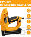 Pro Grade 18 Gauge Electric Brad Nailer And Stapler Workhorse featuring a yellow ergonomic design and adjustable depth dial for comfort.