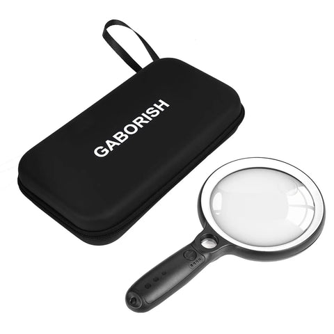 Rechargeable Handheld LED Magnifier With 37 Ultra Bright LEDs, 10X 20X 45X Magnification, 3 Light Modes, Case Included, Perfect for Seniors Reading