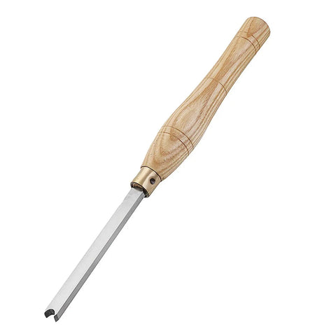 Pro Grade 4Pc Wood Bead Turning Tool Set Featuring Sharp High Speed Steel Lathe Chisels For Nailing Sweet 3Mm 6Mm 8Mm 10Mm Rounds And Gnarly Convex Leg Shapes Without Any Sweat Or Fuss, showing a single chisel with wooden handle.