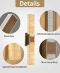 Natural Alabaster Brass Wall Sconce, Modern Indoor Bathroom Vanity Light with brass base and LED features.