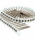 Coiled strip of Workhorse Heavy Duty No 8 3 Inch Deck Screws Galvanized Steel Square Drive Bugle Head for wood decking