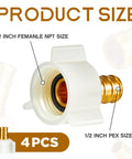 Four Pack One Half Inch PEX Female NPT Swivel Elbow Adapters Brass Crimp Fittings For Sink Faucets And RV Plumbing Water Lines Heavy Duty Brass And Plastic Construction Easy Install And Long Life, 1/2 in size
