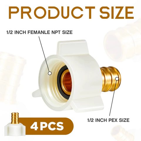 Four Pack One Half Inch PEX Female NPT Swivel Elbow Adapters Brass Crimp Fittings For Sink Faucets And RV Plumbing Water Lines Heavy Duty Brass And Plastic Construction Easy Install And Long Life, 1/2 in size