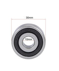 Angular contact ball bearing, 10x30x14.3 mm, sealed (2RS), front view.