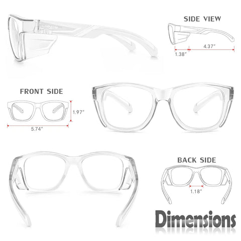 Dimensions of Anti Fog Safety Glasses With Side Shields And All Day Comfort For Work And Home ANSI Z87 1 Rated Eye Protection