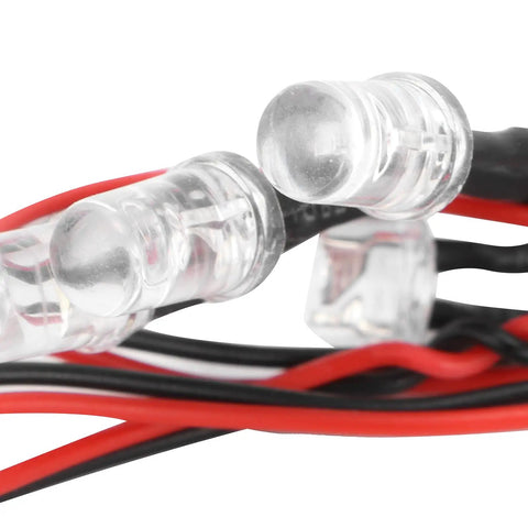 LED Light Kit For RC Airplane Night Flying, easy install wires and LED bulbs close-up for transmitter channel controlled lighting modes