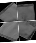 Black and white close-up of 50 pack waterproof card sleeves with transparent PVC and magnetic shielding protectors for trading cards.
