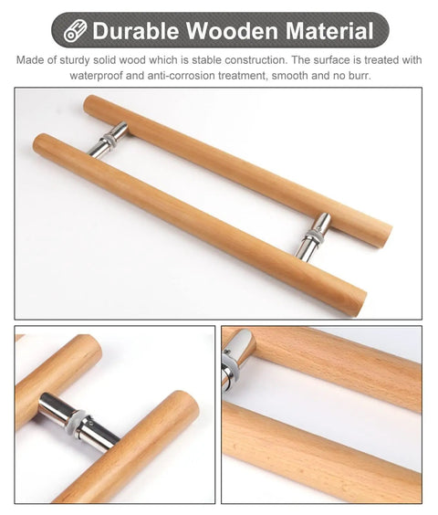 24 Inch Wooden Sliding Barn Door Pull Handle For Glass And Metal Doors Durable Easy Install Diy Friendly Push Pull Entry Hardware Perfect For Bathroom And Office Includes Mounting Fittings, shown from various angles on a white background.