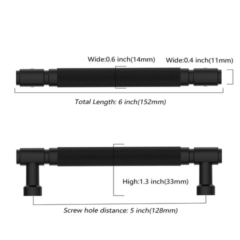 Dimensions of 10 Pack 5 Inch Matte Black Knurled Cabinet Pulls For Kitchen Cabinets Cupboards And Drawers 128mm Length Durable Hardware