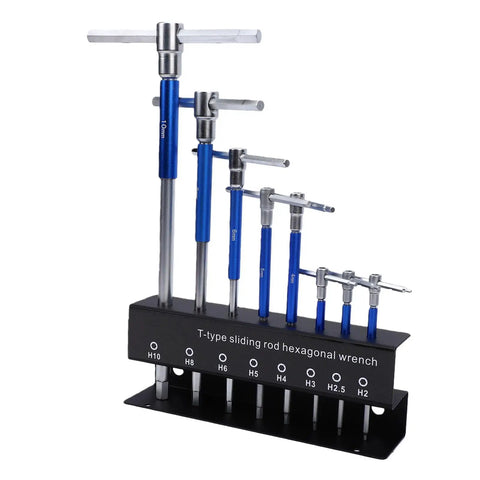 Grab This Awesome Zunate T Handle Hex Wrench Set featuring 8 Piece Metric Sizes Plus Ball End Key Tool Kit for Tough Auto And Bike Jobs With Cool Sliding Adjustable Shaft And Slick Compact Case, 8-piece metric hex wrench set on stand