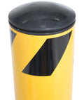 Real Deal Heavy Duty Steel Pipe Safety Bollard 36 Inches Tall Four Point Five Inch Wide Powder Coated Safety Yellow top view
