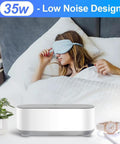 Makes Quick Work Of Hard Grime With This 45 Khz Professional Ultrasonic Jewelry Cleaner Featuring Smart Timer Settings And A Legit 360 Degree Deep Clean For Silver Gold Dentures Glasses Retainers And Daily Treasures positioned beside a woman wearing an eye mask in bed.