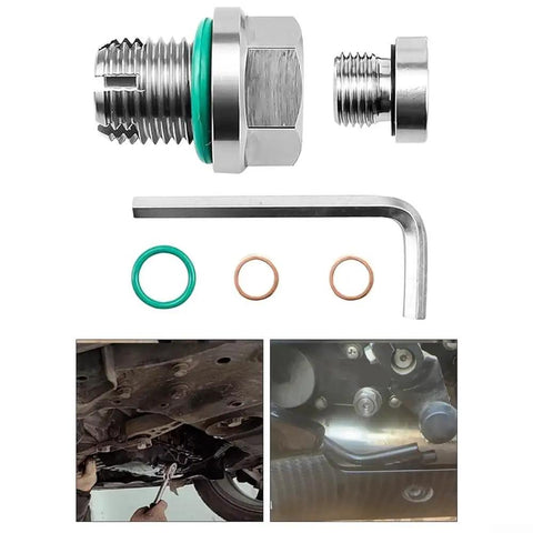Heavy Duty Self Tapping Oil Drain Plug Repair Kit For Cars And Trucks With Stainless Steel Double Step Bolt Fix Stripped Oil Pan Threads Without Replacement On 16mm By 1.5 Vehicles That Need Quick Driveway Fixes, stainless steel parts and hex key