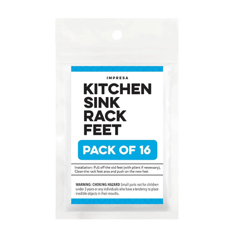 Replacement Feet for Kitchen Sink Rack and Grate, 16 Pack, White Rubber 0.37 Inch Opening packaging front view
