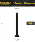 Flat Head Phillips Wood Screws Size Eight By One And A Half Inch, 80 Pack, Self Tapping Black Carbon Steel, Electrophoresis Black Finish